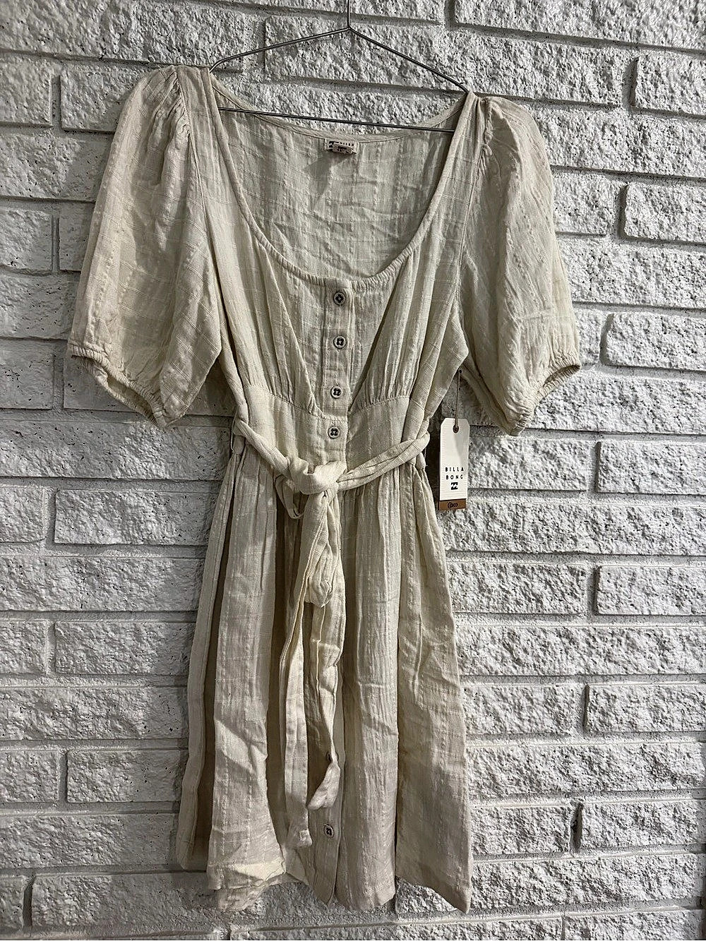 Billabong Sun Down Dress Ecofriendly Checkered Mini Dress in Cream Size Large NW